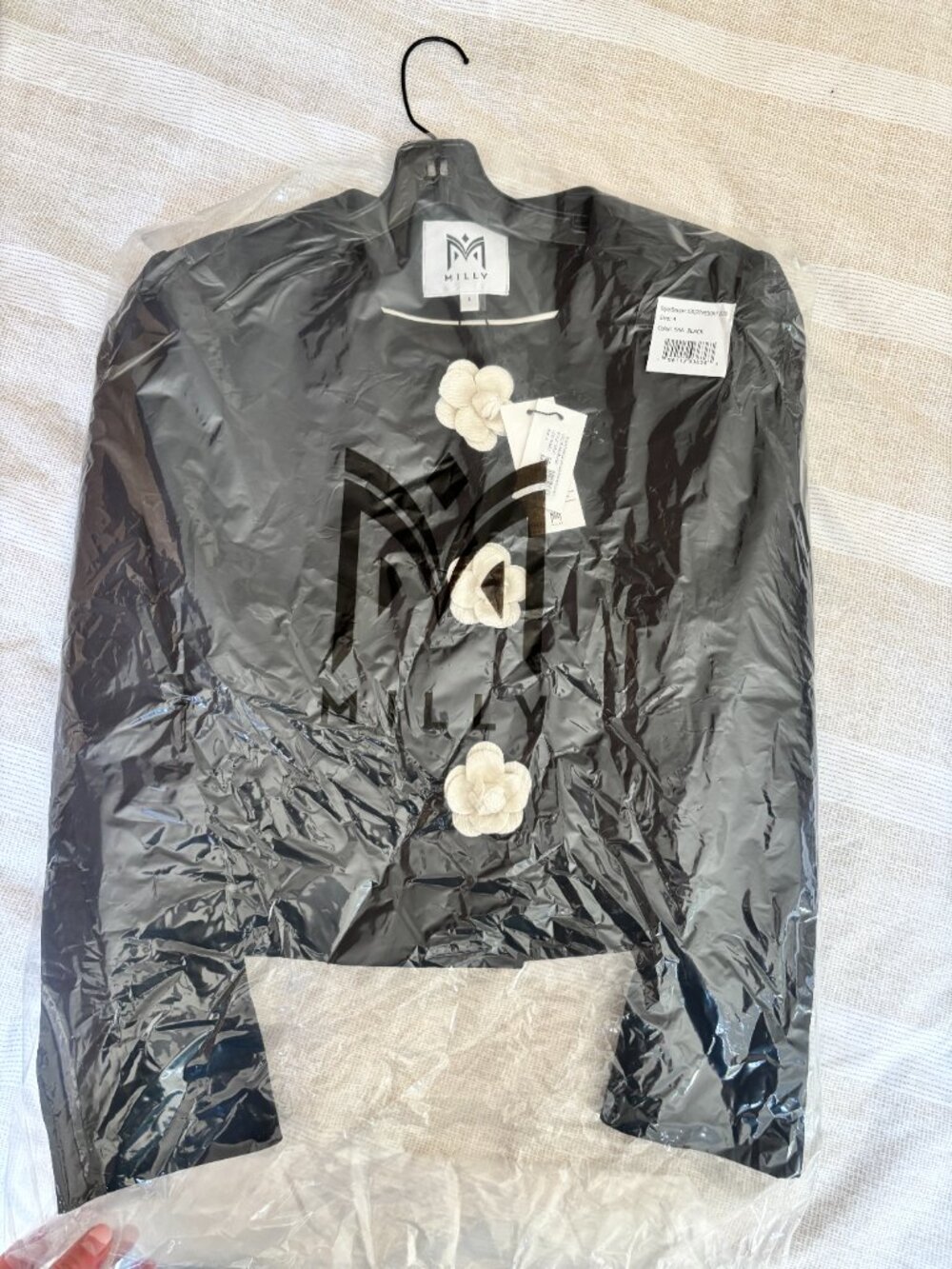 Milly Selena Camellia Applique Cropped Jacket in Black - Picture 3 of 4